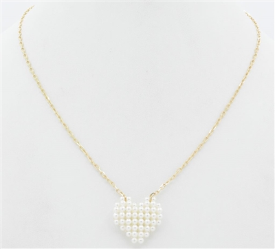 Gold 16"-18" with Pearl Beaded Heart Charm Necklace