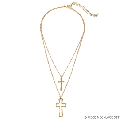 Worn Gold Cross  Set of 2 Layered 16"-18" Necklace