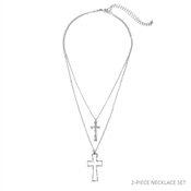 Worn Silver Cross  Set of 2 Layered 16"-18" Necklace