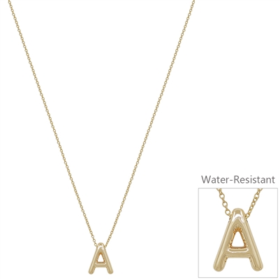 Bubble Textured Water Resistant "A" .5" Initial 16"-18" Necklace