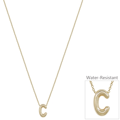 Bubble Textured Water Resistant "C" .5" Initial 16"-18" Necklace