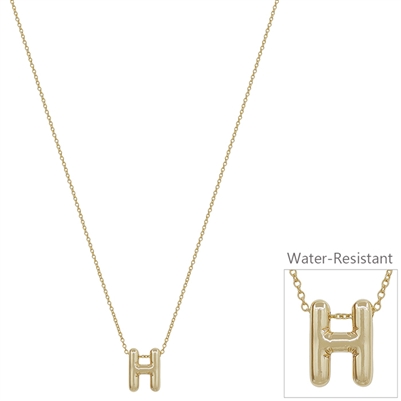 Bubble Textured Water Resistant "H" .5" Initial 16"-18" Necklace