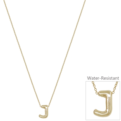 Bubble Textured Water Resistant "J" .5" Initial 16"-18" Necklace