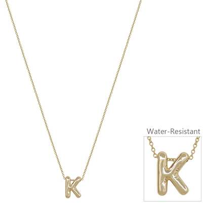 Bubble Textured Water Resistant "K" .5" Initial 16"-18" Necklace