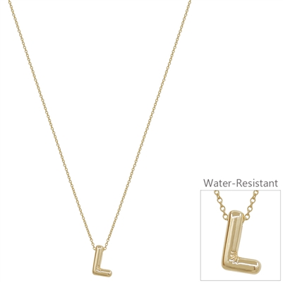 Bubble Textured Water Resistant "L" .5" Initial 16"-18" Necklace