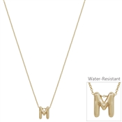 Bubble Textured Water Resistant "M" .5" Initial 16"-18" Necklace