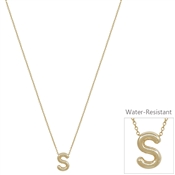 Bubble Textured Water Resistant "S" .5" Initial 16"-18" Necklace