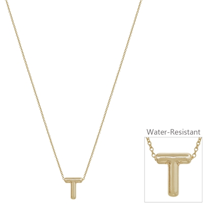Bubble Textured Water Resistant "T" .5" Initial 16"-18" Necklace