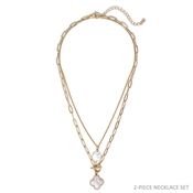 Gold Chain with Pearl Clover Set of 2 Layered 16"-18" Necklace