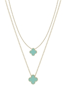 Double Layered Mint Clover  16"-18" Necklace