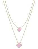 Double Layered Pink Clover  16"-18" Necklace