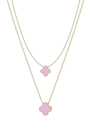 Double Layered Pink Clover  16"-18" Necklace