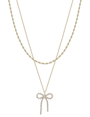 Gold Chain with Rhinestone Bow 16"-18" Necklace