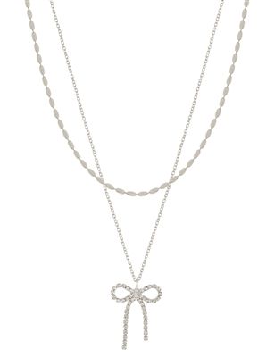 Silver Chain with Rhinestone Bow 16"-18" Necklace