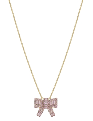 Pink Rhinestone Bow 16"-18" Necklace