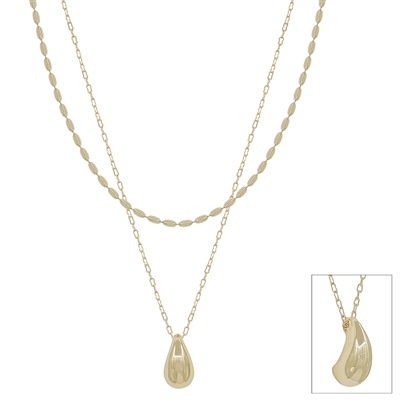 Gold Beaded Chain and Teardrop Drop 16"-18" Necklace