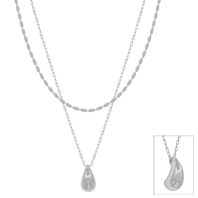 Silver Beaded Chain and Teardrop Drop 16"-18" Necklace
