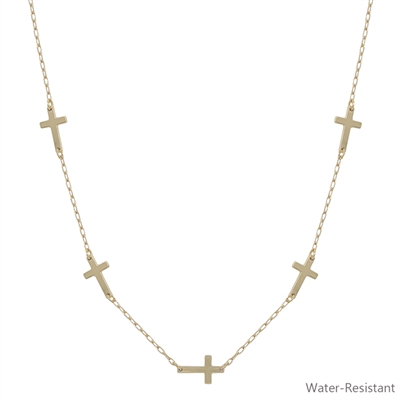 Water Resistant Gold Multi Cross 16"-18" Necklace