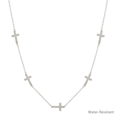 Water Resistant Silver Multi Cross 16"-18" Necklace
