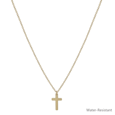 Water Resistant Small Gold Cross 16"-18" Necklace