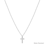 Water Resistant Small Silver Cross 16"-18" Necklace