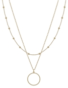 Water Resistant Gold Beaded Layered Open Circle 16"-18" Necklace