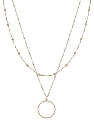 Water Resistant Gold Beaded Layered Open Circle 16"-18" Necklace