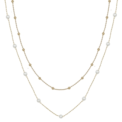 Water Resistant Gold Beaded and Pearl Layered 16"-18" Necklace