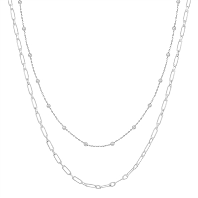 Water Resistant Silver Beaded and Chain 16"-18" Necklace