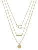 Triple Layered Gold Bar and Circle 16"-18" Necklace