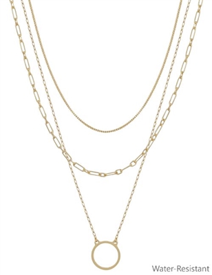 Water Resistant Triple Gold Ring 16"-18" Necklace