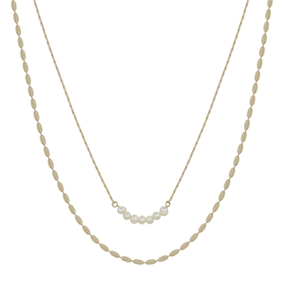 Gold Oval and Freshwater Pearl  Layered 16"-18" Necklace