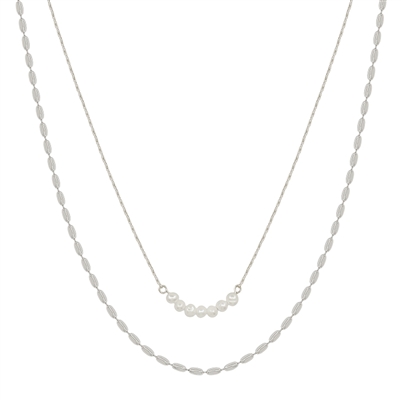 Silver Oval and Freshwater Pearl  Layered 16"-18" Necklace