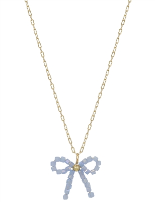 Light Blue Squared bow Crystal 16"-18" Necklace