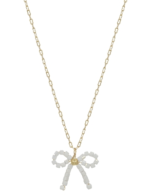 White Squared Bow Crystal 16"-18" Necklace