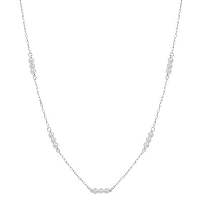 Water Resistant Silver Triple Beaded on Silver Chain 16"-18" Necklace, Great for Layering