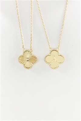 Gold Textured Clover Reversible "A" Intitial 16"-18" Necklace