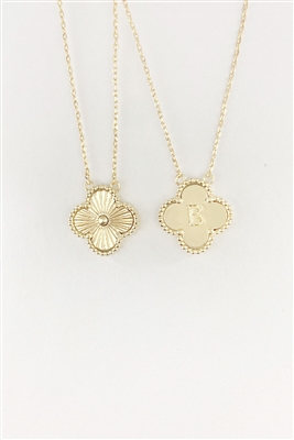 Gold Textured Clover Reversible "B" Intitial 16"-18" Necklace
