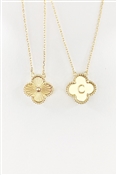 Gold Textured Clover Reversible "C" Intitial 16"-18" Necklace