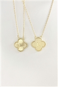 Gold Textured Clover Reversible "K" Intitial 16"-18" Necklace