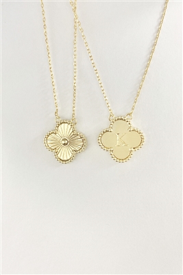 Gold Textured Clover Reversible "K" Intitial 16"-18" Necklace