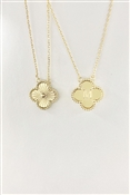 Gold Textured Clover Reversible "M" Intitial 16"-18" Necklace