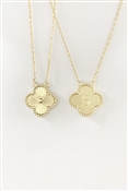 Gold Textured Clover Reversible "S" Intitial 16"-18" Necklace
