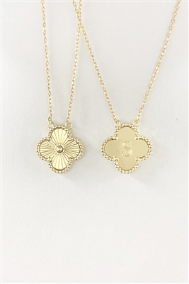 Gold Textured Clover Reversible "S" Intitial 16"-18" Necklace