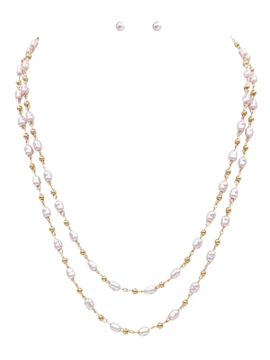Two Strand Layered Freshwater Pearl and Gold 16"-18" Necklace
