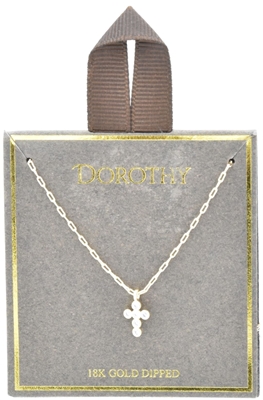 14K Gold Dipped with Rhinestone Small Cross Chain 16"-18" Necklace