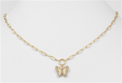 Gold Link Chain Butterfly Charm 16"-18" Necklace