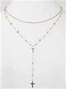 Two Layer Chain and Multi Crystal with Cross  16"-18" Necklace