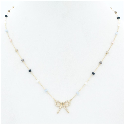 Grey/Light Blue Crystal with Rhinestone Bow 16"-18" Necklace