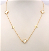 Stainless Steel Mother of Pearl Clover and Gold Chain 16"-18" Necklace